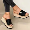 Kvinnor Skor Wedge High Heels Peep Toe Espadrilles Sommar Sandaler Flat Platform Tofflor