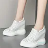 Mode Sneakers Dames Uitsnijden Echt Lederen Wiggen Hoge Hakpompen Schoenen Vrouwelijke Puntschoen Platform Enkellaarzen Casual Jurk