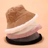 Autumn Winter Bucket Hat Corduroy Panama Thick Warm Plush Fisherman Cap For Girl crimping Basin kapelusz 211119