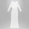 Robes décontractées de haute qualité élégant blanc manches longues dos nu mince fente longueur robe taille mode célébrité soirée fête284z