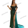 Off the Shoulder Green Evening Dresses Sequin Pleat Side Split Prom Gowns Ladies Beading Sexy vestido de novia