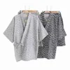 Eenvoudige golf 100% katoen shorts pyjama's mannen korte mouwen nachtkleding japanse kimono pyjama sets shorts thuis badjassen bedway 210812