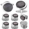 Luxuriöse runde Manschettenknöpfe, 8-teiliges Set, Schwarz-Grau-Stein, Smoking-Hemdkragen, Manschettenknöpfe für Männer mit HAWSON