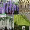 Glicine artificiale Falso viola Soffitto Fiore Rattan Matrimonio Famiglia Giardino Corridoio Soggiorno Decorazione dell'ufficio 211108