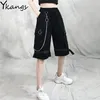 Harajuku Streetwear Women Casual Harem shorts With Chain Solid Black Cargo Gothic Cool Fashion Hip Hop Long Trousers Capris 210621