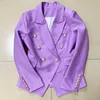 HIGH STREET Newest 2021 Designer Jacket Women's Lion Buttons Double Breasted Slim Fitting Pique Blazer Lilac X0721