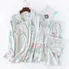 Spring Damies Pajamas набор цветочные напечатанные мягкие сочетания хлопок простой стиль женщины с длинным рукавом + брюки 2 часы набор домашней одежды 210928
