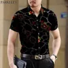 Men's Luxury Floral Embroidery Clubwear Dress Shirts Short Sleeve Transparent Leopard Club Party Sexy Social Shirt for Male 3XL 210522