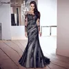 Black Lace Women Evening Dress Custom Made Long Sleeve Applique Floor Length Sexy Mother Prom Gown