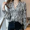 Korean Blouse Women Chiffon Blouses Striped Shirts Long Sleeve Plus Size Woman V Neck Zebra Print 210604