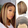 Lace Front Human Hair Bob Wigs 4*4 13*4 Straight ace frontal Wig P4/27 Piano Color 8~16 Inches Long Perruques 180% Density RQY4339