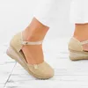 Kvinnor damer st hampa rep sandaler retro linne kanfas wee runda toe casual sandaler singlar skor elegant sluten toe sandal x0728