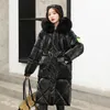 Зимние элегантные женщины яркие длинные коленные длины Parka хлопковая куртка повседневная свободный большой меховой воротник с капюшоном толщиной 210423