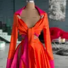 Camicia fucsia arancione Abiti da sera 2022 Manica lunga Sexy Spacco alto Crop Top Africano Aso Ebi Arabo Celebrity Prom Dress