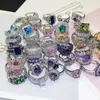 Mix 925 Silver Plated Gemstone Rings With Side Stones Super Shining Colorful Zircon Stone Micro pave Zirconia Finger Ring for Women Bulk Wholesale