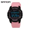 Sanda Sport Watchesファッションカジュアル防水LEDデジタル時計女性腕時計のためのレオギオFeminino 6003 210616