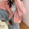 Lucyever cor sólida estilo coreano hoodies mulheres moletom mola zipper manga comprida pulôveres mulher casacos casuais 210521