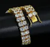 18K Pozłacane Mężczyźni Urok Symulowany Diament Miami Kubańskie Bransoletki Iced Out Out Bling Rhinestone Łańcuchy Hip Hop Biżuteria Męskie Jewerly Kka1968