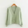 Autumn Cardigan Single Breasted Green Pink Yellow Short Women Long Sleeve Loose Caridgan Female Knitted Jacket 210922