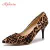 Aphixta Leopard 신발 여성 발 뒤꿈치 펌프 펌프 높은 누드 8cm 얇은 발 뒤꿈치 웨딩 신발 파티 여성 신발 클래식 펌프 큰 크기 44 K731