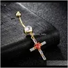 Navel & Bell Button Rings Jewelry Drop Delivery 2021 Designer 4 Colors Trendy 18K Yellow Gold Plated Cz Heart Cross Body Piercing Belly Ring