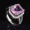 Ketting oorbellen setto eenvoudige vierkante roze kristallen sieraden prachtige trouwringen voor vrouwen
