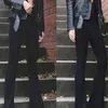 Vrouwen losse broek elegante zwarte verticale gestreepte hoge taille zak wijde beenbroek belbodems flare 210915