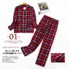 Kleedjurken voor vrouwen Stijl Dames Flanel Katoen Lange mouwen Broek Huispak Herfst Winter Plaid Koreaanse Pyjama 2111109