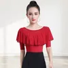 Women's Blouses & Shirts 2022 Women Ruffle Modern O-neck Female Sexy Latin Dance Clothes Tops Ladies Half Sleeve Costume Performance Wear Q3