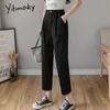 Yitimoky pantalones blancos mujer de cintura alta negro verde algodón de talla grande Harem primavera ropa Joggers Vintage Streetwear trabajo 210915