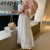 Temperament Chic Korean Gentle Lace Up O Neck Flare Sleeve Blouse Slim High Waist Heavy Lace Crochet Skirt Fashion Office Lady 210610
