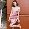 Summer knit sheath Dress korean ladies Sexy SLeeveless Stripe Bodycon night party Sundress dresses for women 210602