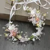 Floral Crowns For Girls Fairy Tale Flowers Bridal Tiara Headpieces Pearls Beaded Ribbon Headband Wedding Party Hair Accessories Wo313g