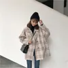 Femmes Automne Hiver Plaid Trench Coat Long Vêtements Pardessus avec coton à l'intérieur Plus Taille Manteau Femme Casaco Feminino 210820