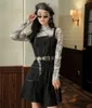 Contrast Stitch Suspender Dress Women Black Spaghetti Strap A Line Patchwork Casual Mini Fall Clothing 210427