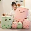 Cute Fruit Drink Plush Stuffed Soft Pink Strawberry Milk Tea Plush Boba Tea Cup Toy Bubble Tea Pillow Cushion Kids Gift