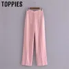 Pantalones casuales de color rosa para mujer Pantalones anchos suaves Trajes Pantalones 210421