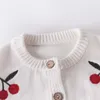 Conjuntos de ropa Ropa para bebés Cereza de otoño Cherry de punto Romper Set Niño Nacido Cardigan Suéter Jumpsuit de algodón para