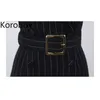 Korobov New Chic Women OL Abiti eleganti Coreano doppio petto Slim Ruffles Abito senza maniche Vintage Abiti a righe Mujer 210430