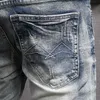 Włoski Styl Moda Mężczyźni Dżinsy Wysokiej Jakości Retro Blue Wash Disted Bawełny Dżinsowe Spodnie Streetwear Vintage Designer Spodnie EMMV