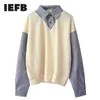 IEFB /abbigliamento da uomo falso in due pezzi camicie uomo primavera color block moda coreana pullover top personalità allentata 9Y1056 210524