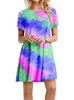 Summer New Women Gradient Dress Short Sleeve Slim-fit Colorful Colour Tie-dyed Printed Ladies Fashion Casual Dresses 2022