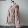 Winter Autumn Women Real Fur Coat Female Knitted Rabbit Coats Jacket Casual Thick Warm Fashion Slim Overcoat Clothing 210910