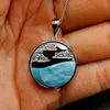 Arrivo 925 Sterling Silver Dominica Natural Larimar CZ Ocean Pendant Neckalce for Women Gift