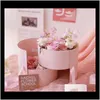 Event Festive Party Supplies Home & Garden Drop Delivery 2021 Double Layer Round Flower Paper Boxes With Ribbon Rose Bouquet Gift Wrap Packag