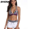 Badeanzug Zwei Stücke Plus Größe Tankini frauen Badeanzüge Bademode Patchwork Sexy Bikini Weiß boho Gedruckt Schwimmen 210407