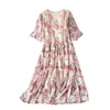 SINGREINY coreano gasa vestido floral mujer dulce manga acampanada volantes A-line vestidos verano Boho estampado Casual playa Midi vestido 210419