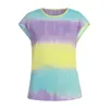 Summer Women's Casual Round Neck Breathable T-shirt Tie-Dye Gradient Printing Raglan Short Sleeve Top