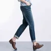 Leijijeans automne plus taille mode blanchi vintage taille moyenne pleine longueur lâche petit ami jeans stretch pour femme 211129