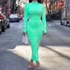 Casual Dresses Long Sleeve Turtleneck Dress Autumn Winter Women Tight Bodycon Tie Dye Sexy Night Club Party Ruched Maxi Female